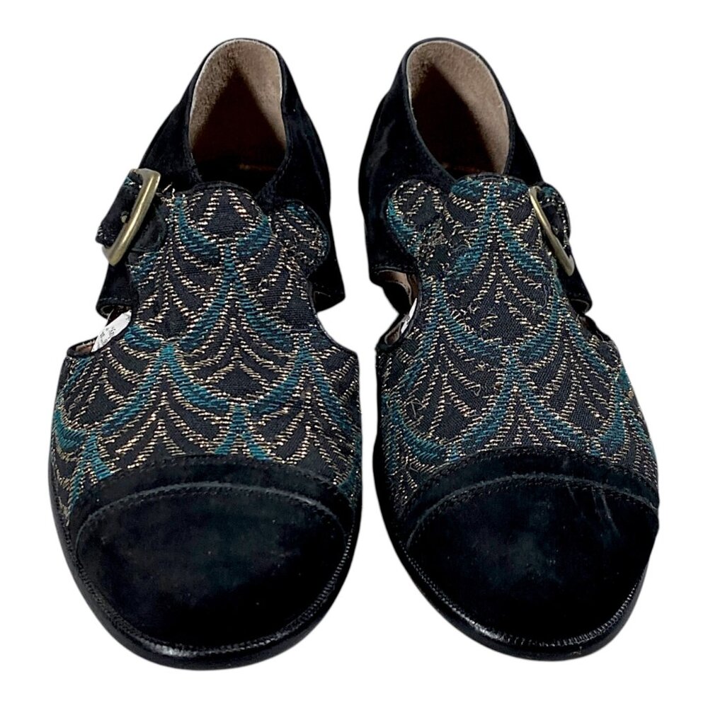 Suprema Shoes Womens 10.5 Italy 40.5 Leather Brocade Jacquard T Bar Mary Jane
